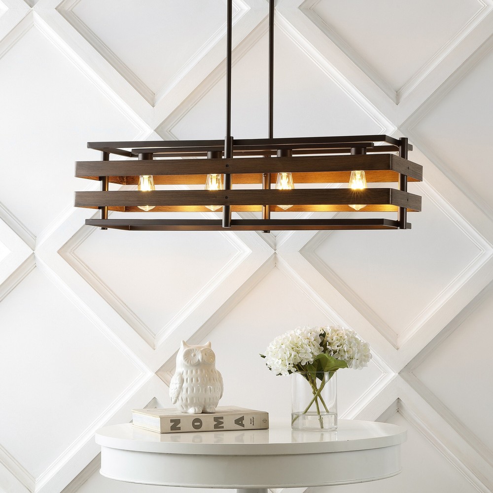 Rustic 34-Inch Dark Brown Farmhouse LED Linear Pendant Light with 4 Bulbs