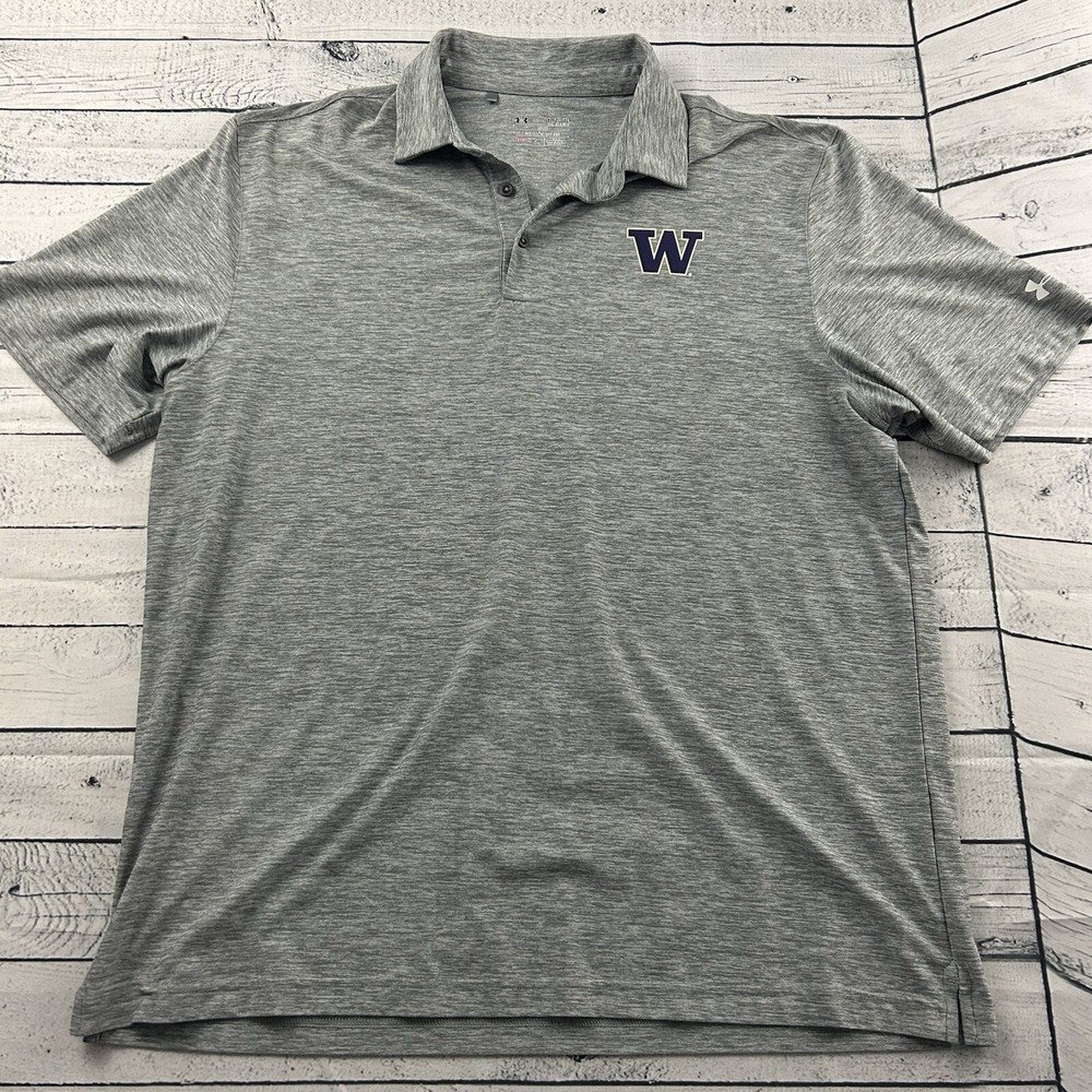Under Armour Heatgear Washington Huskies Short Sleeve Polo Shirt Mens XL Gray