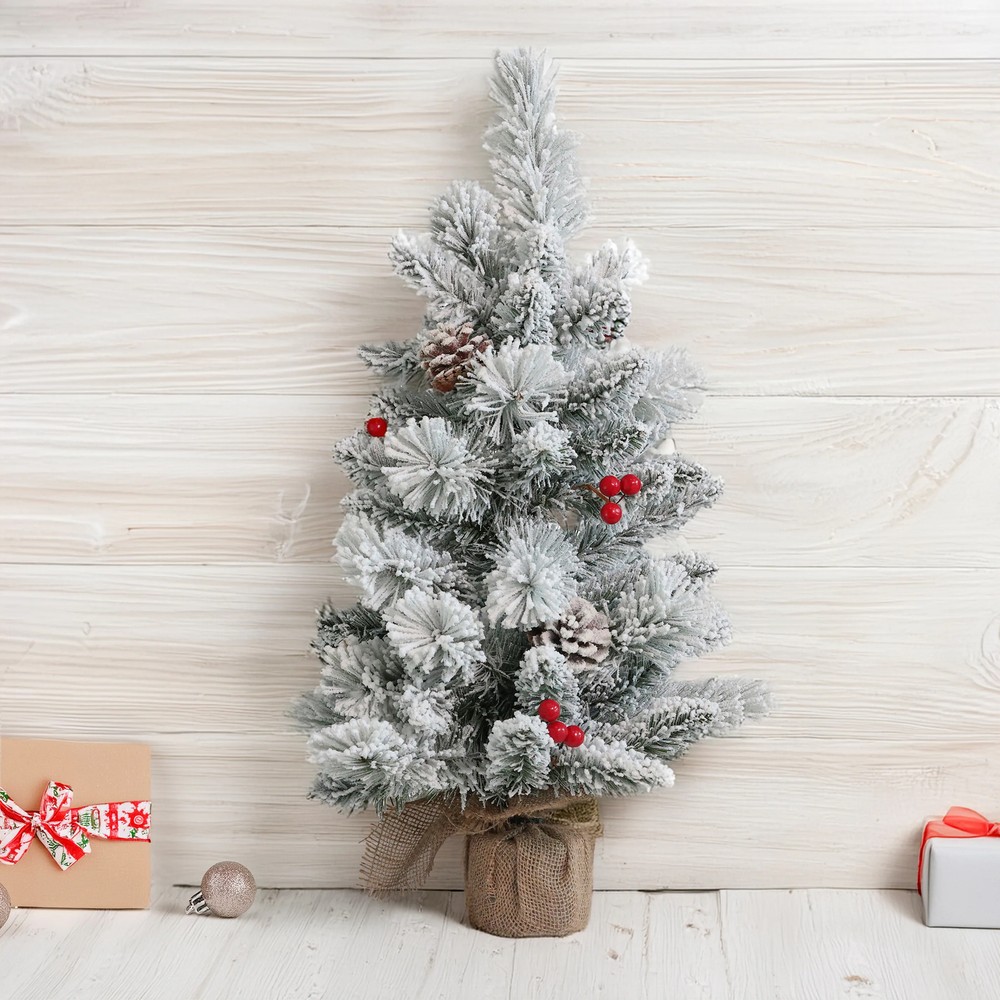 2ft Pre-Lit Frosted Artificial Christmas Tree by Astella with Warm White Lights