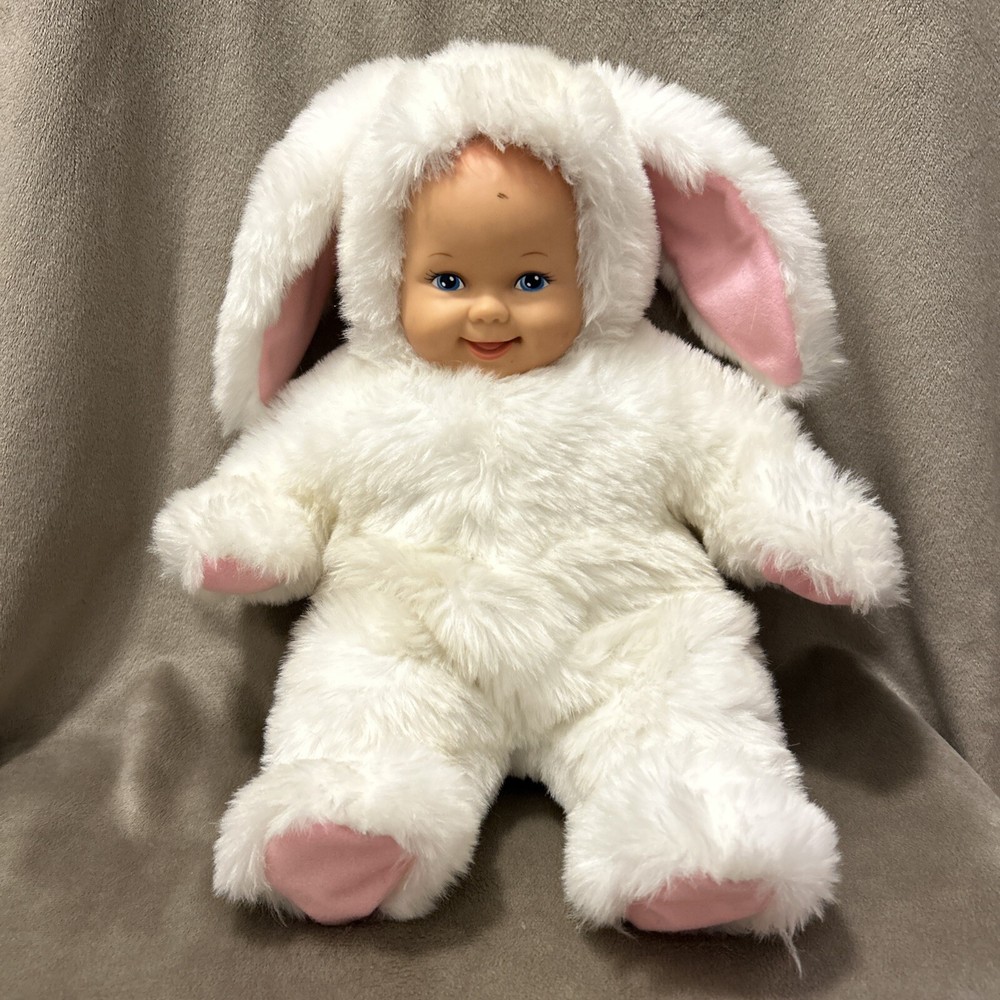 Anne Geddes Bunny Snowbaby Vinyl Doll White Faux Fur Snowsuit Flip Open Mittens