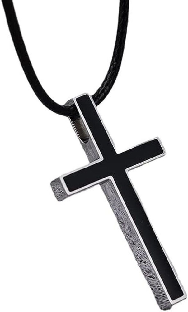 Men's Women's Stainless Steel Fashion Black Cross Pendant Necklace 24