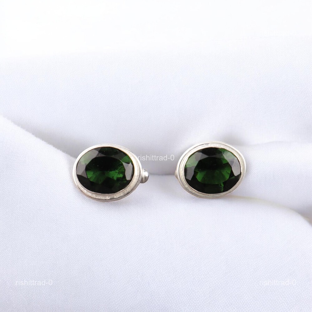 Cyber Monday Deal Green Tourmaline Stone 925 Sterling Silver Formal Cufflinks-image