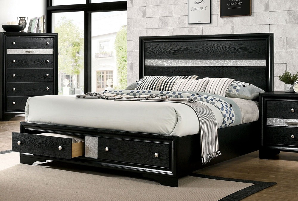 Black Solidwood Queen Bed with Storage – Modern Bedroom Furniture  