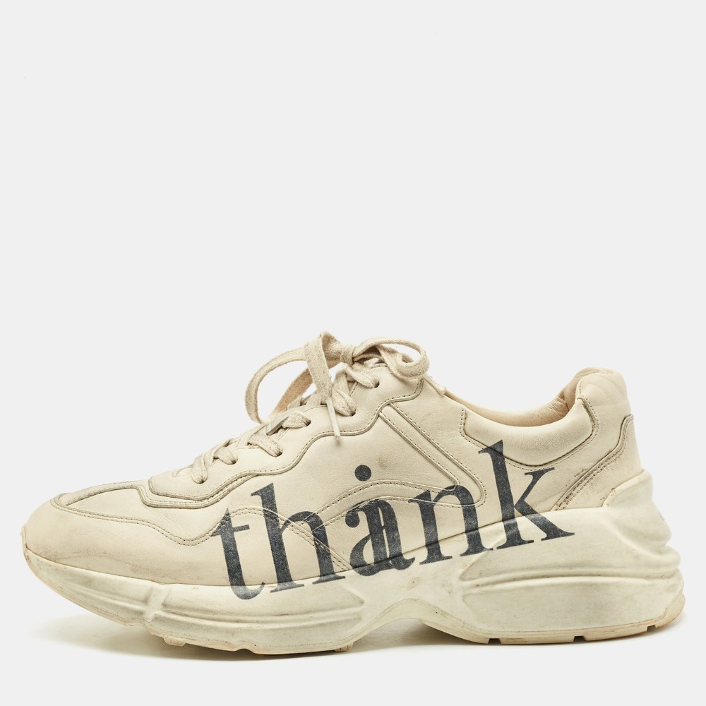 Gucci Rhyton Cream Leather Lace-Up Sneakers in Size 42