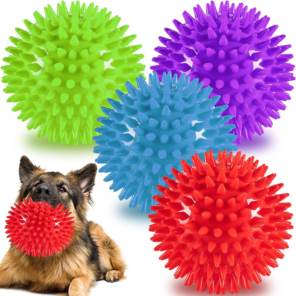 4.5” Heavy Duty Squeaky Dog Balls Toys for Medium Large Dogs 4 Pack Indestruc...