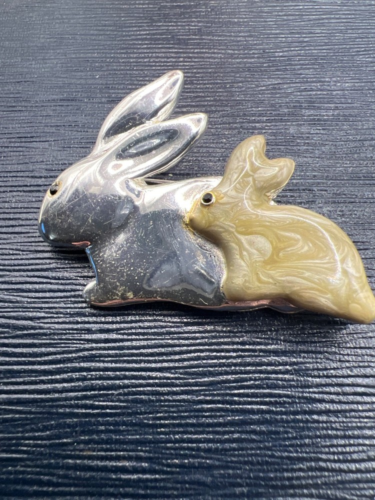 Vintage Enamel and metal Rabbit Pair Brooch/Pin Easter