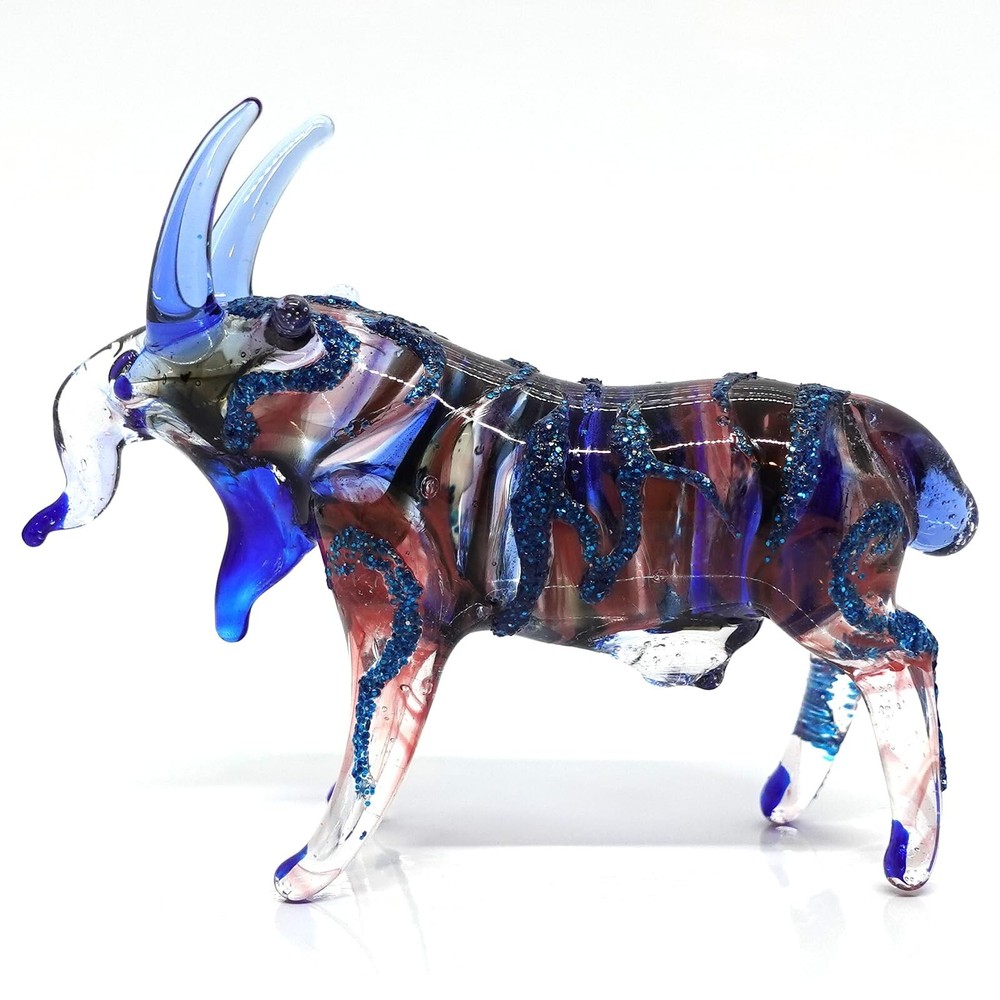 Goat Miniature Blown Glass Art Figurines Animals Hand Painted Collectible Gif...