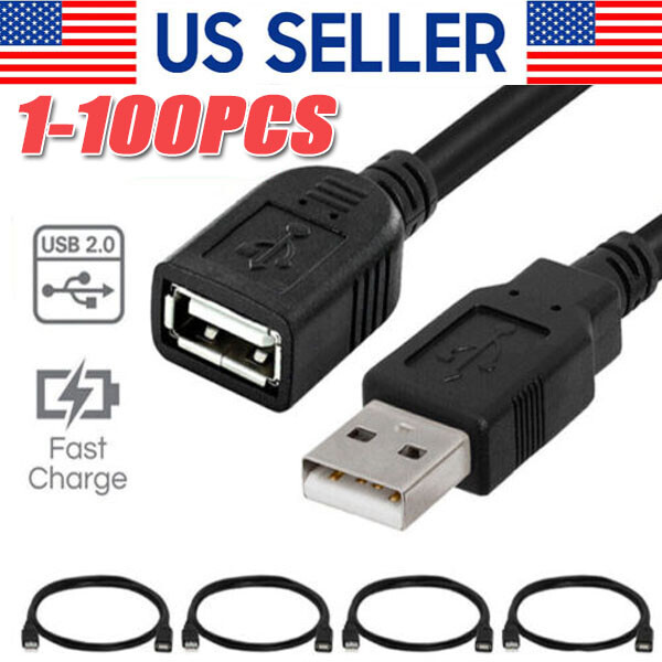 High-Speed USB 2.0 Extension Cable Male to Female Extender Cord Lot