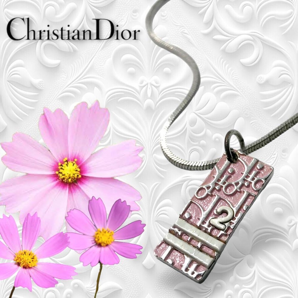Rare Christian Dior CD Silver Trotter Necklace Pink Vintage Women's Jewelry