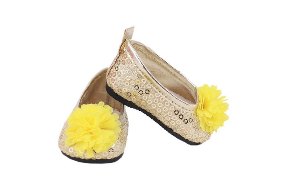 Yellow Sequin Flower Slip-On Flats for 18