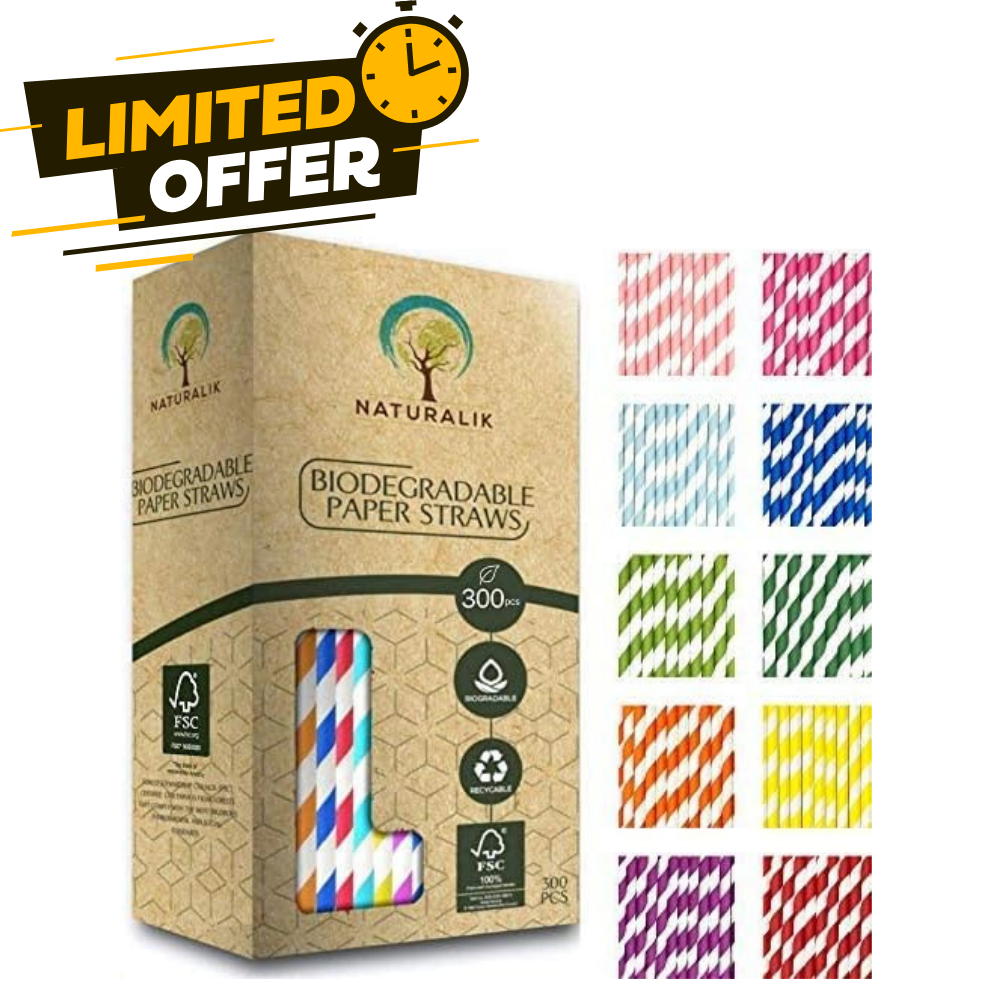 300-Pack Multi-Color Extra Durable Paper Straws Biodegradable- Premium Paper Str