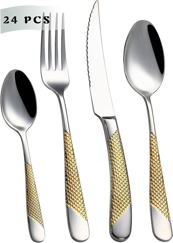 24-Piece Gilded 18/10 Stainless Steel Flatware Cutlery Utensil Set