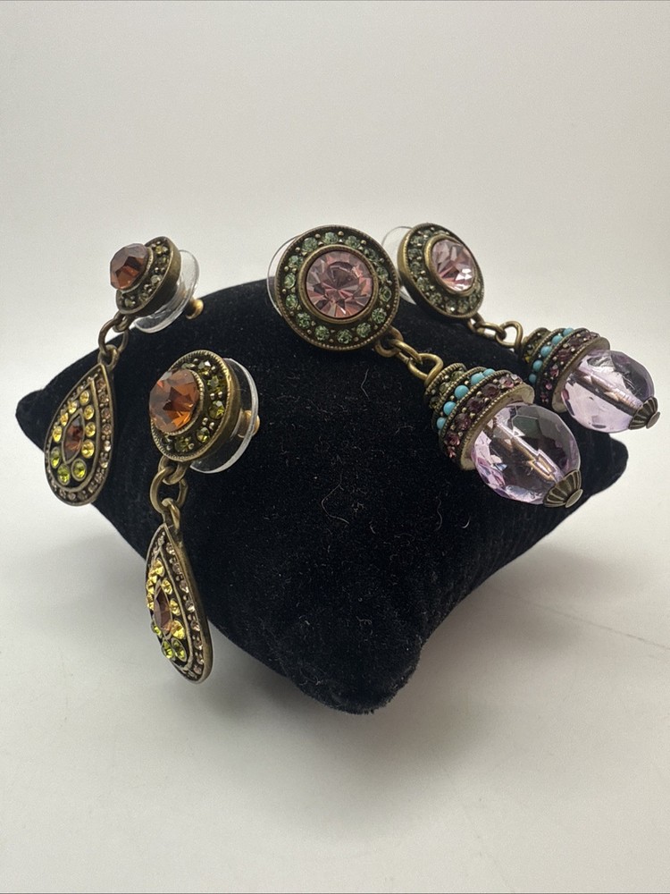 ✨💜 Heidi Daus Swarovski Crystal Dangle Earrings Elegance for Pierced Ears 💚💫
