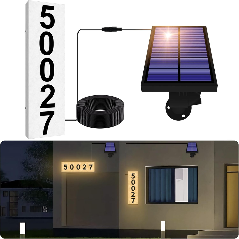 Solar House Numbers for Outside, Lighted Address Number with Separate Solar Pane