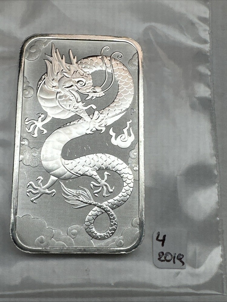 2019 Australia  Dragon bar  1 oz Silver 0.9999 $1 Perth Mint Bar