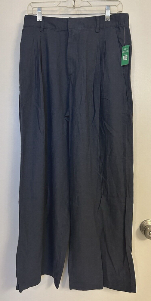 NWT Gap Women Easy Trousers Wide-Leg Linen Blend Deep Sailor Blue Pleat Pants 10