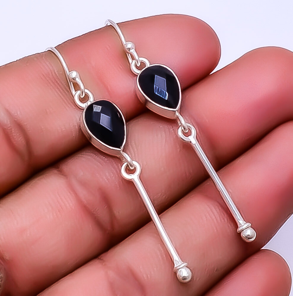 Black Onyx 925 Sterling Silver Bali Earring 2.34