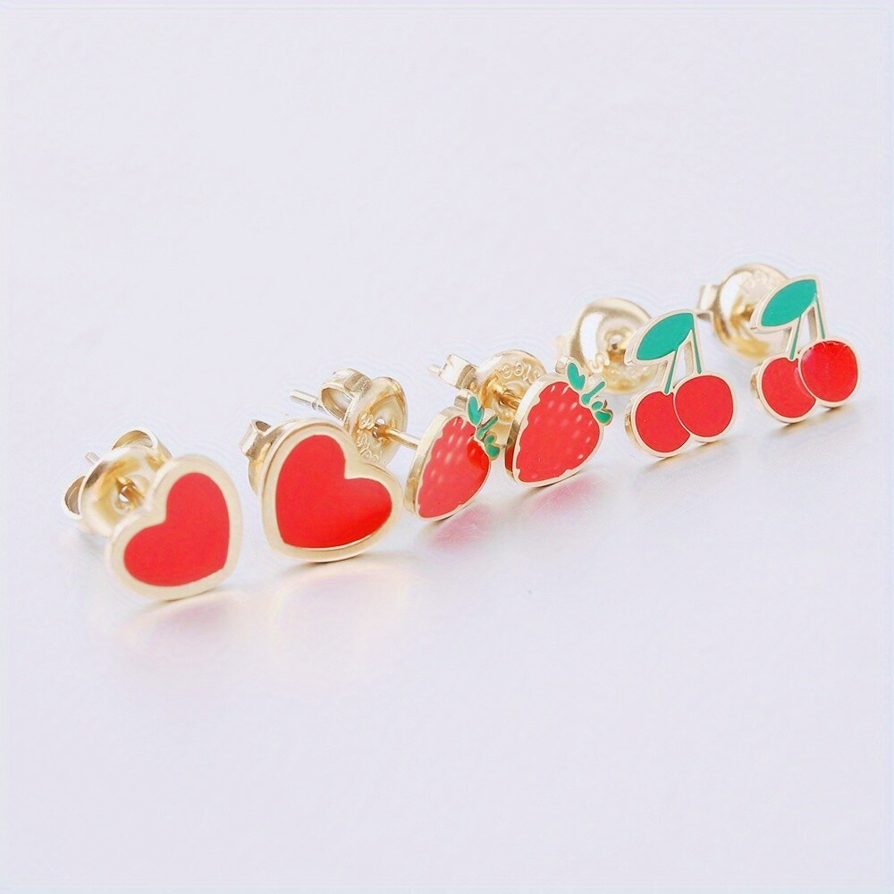 Cherry/ Strawberry/ Love Stainless Steel Earrings- Earrings Female Jewelry Gifts