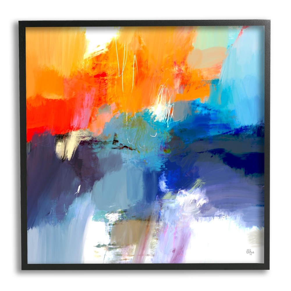 Orange & Blue Abstraction Black Framed Giclee Art Design by Lisa Ridgers