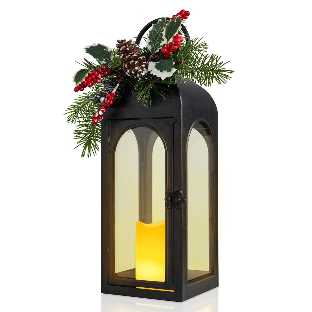 Chrismtas Outdoor Lantern Large, 15.5“ Battery Large Xmas Lanterns with Flame...