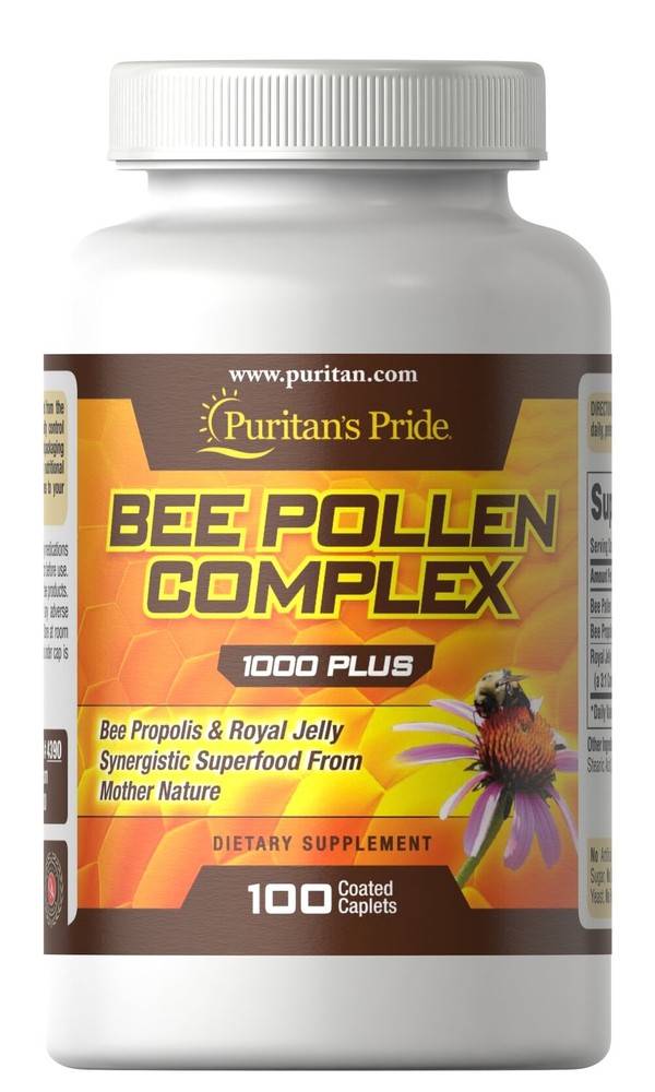 Puritan's Pride Bee Pollen Complex 1000mg - 100 Caplets for Natural Energy Boost