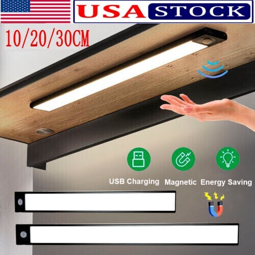 LED Motion Sensor Under Cabinet Closet Light USB Rechargeable Kitchen Lamp Strip