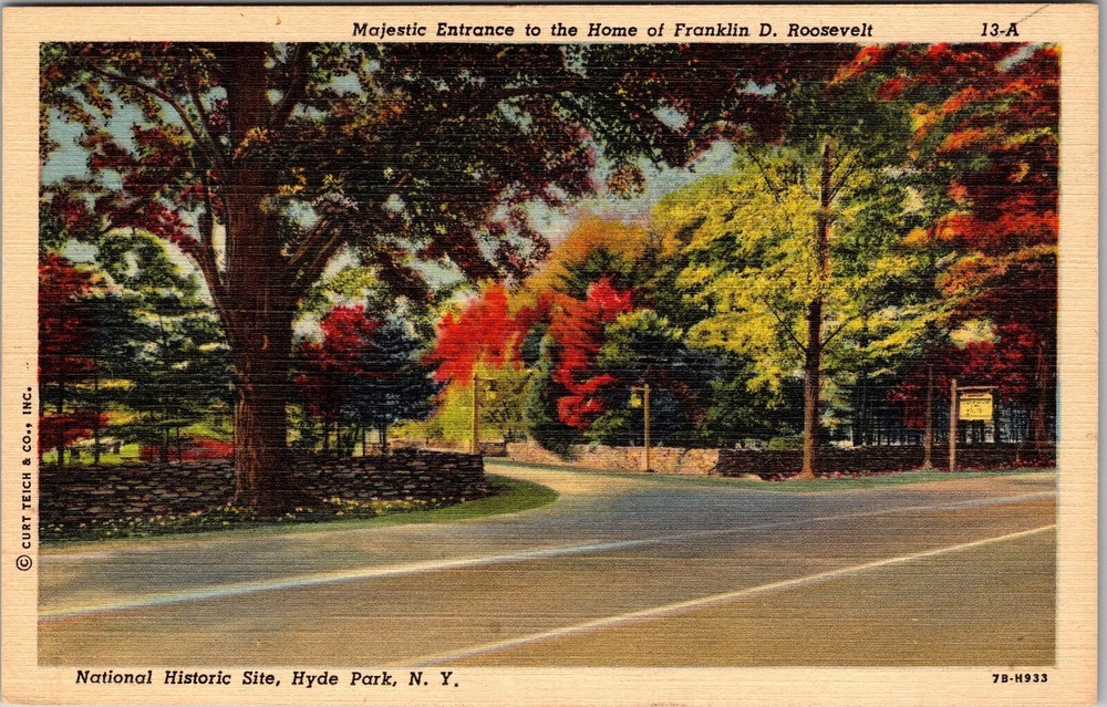 Hyde Park NY-New York, Entrance Ro Roosevelt Home, Vintage Postcard