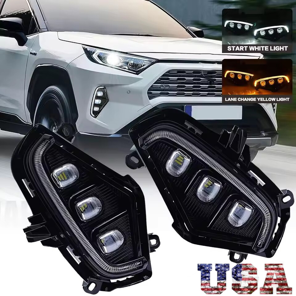 LED Fog light Daytime Running light w/Turn Signal For Toyota RAV4 2019 2020-2024