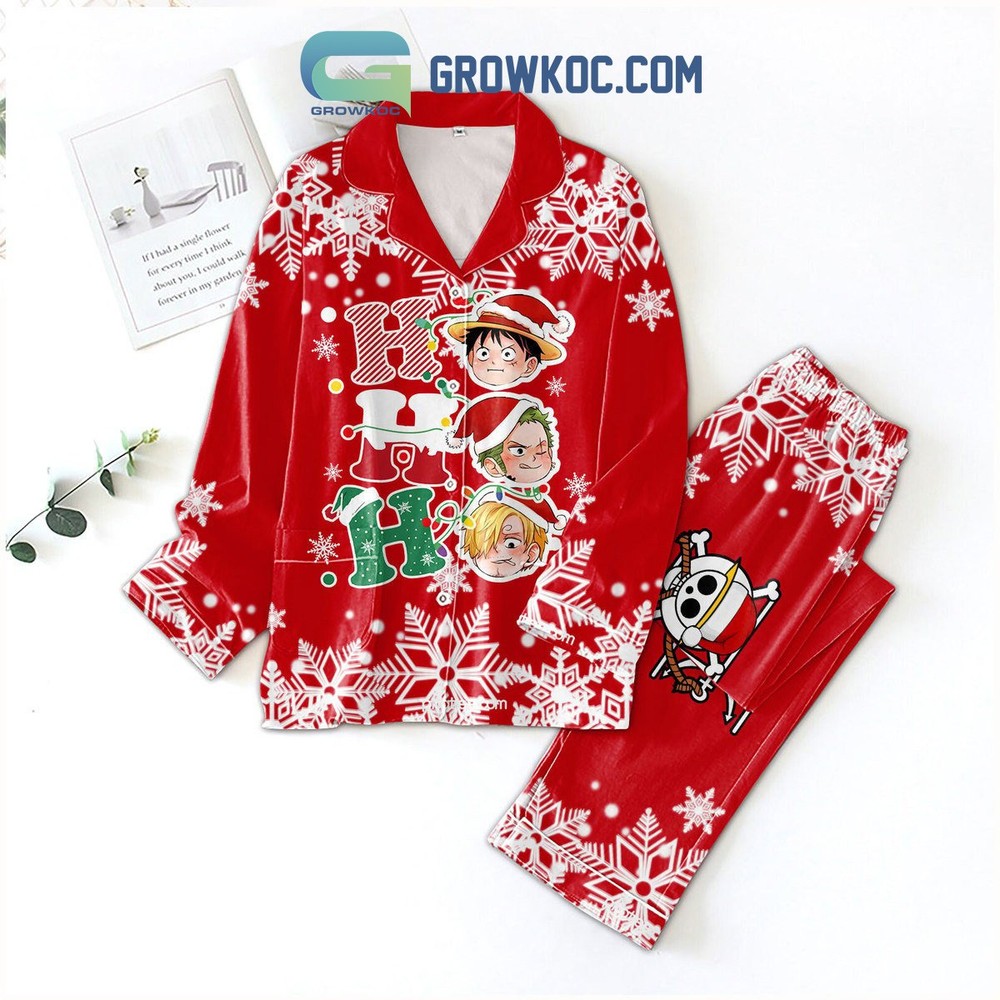 One Piece Snow Christmas Ho Ho Ho Pajamas Set for Holiday Comfort