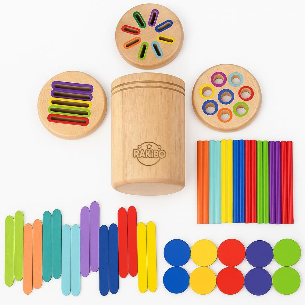 Montessori Color Sorting Toy for Toddlers Ages 1-5 – Wooden Fine Motor Skills...