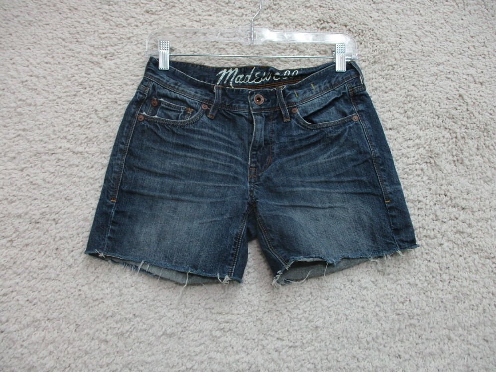 Madewell Womens Dark Wash Blue Denim Logo Casual Cutoff Jeans Shorts Size 24