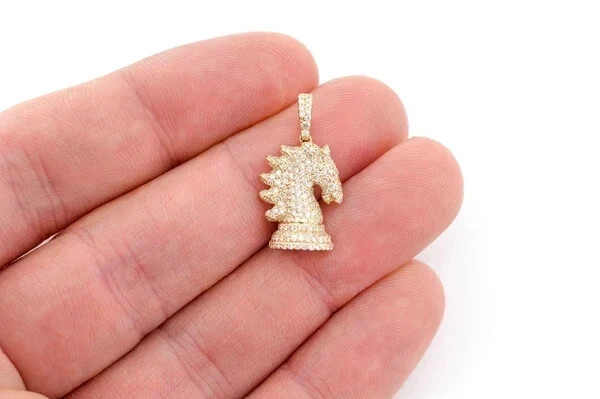 14k Yellow Gold Plated 2Ct Round Lab-Created Diamond Knight Chess Piece Pendant