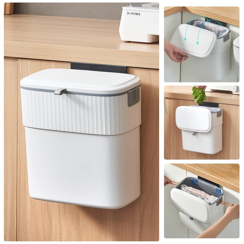 2.5Gallon Hanging Trash Can with Lid Kitchen Compost Bin Under Sink Wall-Mounted