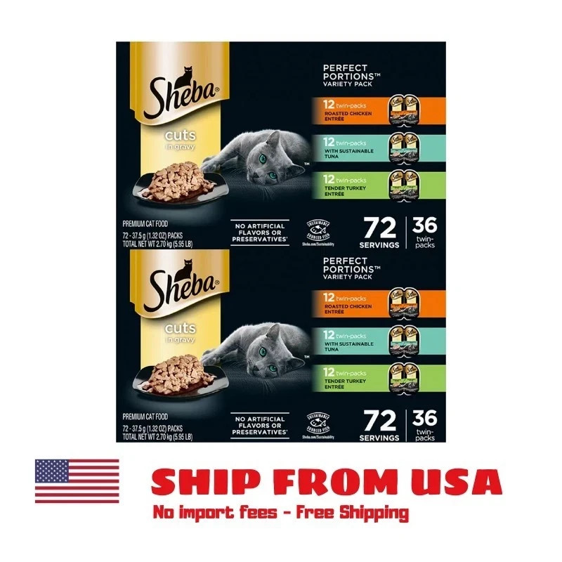 2PACK Sheba Perfect Portions Adult Cat Wet Food Cuts in Gravy Variety Pack 36Ct