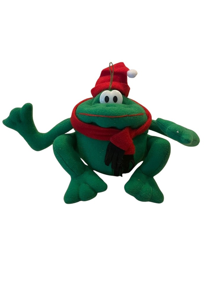 Valentine's Day HOLIDAY GREEN FROG W/ SANTA HAT & SCARF 4