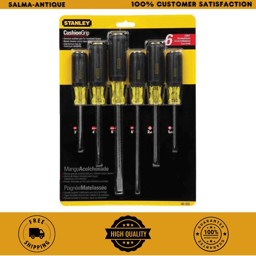 Stanley Screwdriver Set Alloy Steel Cross-Ground Tips Rubber Grip Handle 6-Piece