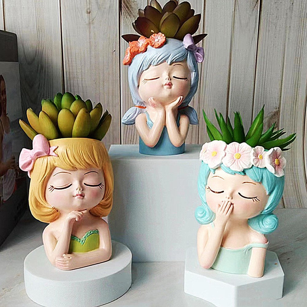 Small Girl Head Planter Girl Face Head Flower Planter Face Planter Succulent Pot