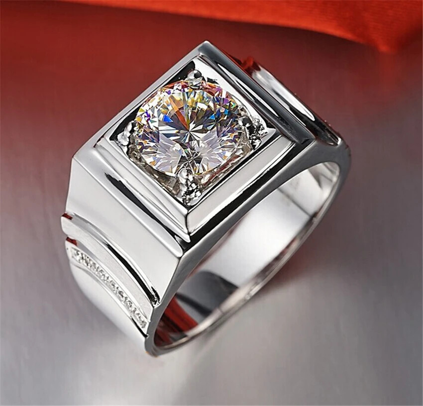 Diamond Men's Engagement Ring Solid Platinum Men Ring Birthday Party New