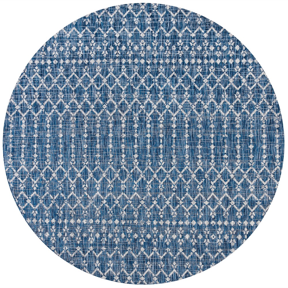 Jonathan Y Trebol Navy Gray Geometric Woven 3ft Round Rug  