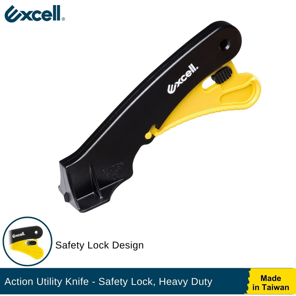 Excell Action Utility Knife Safety Lock Heavy Duty Retractable w/ 3 Blades