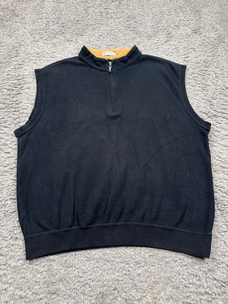 Peter Millar Sweater Men XL Black Fleece 1/4 Zip Mock Neck Golf Vest Pullover