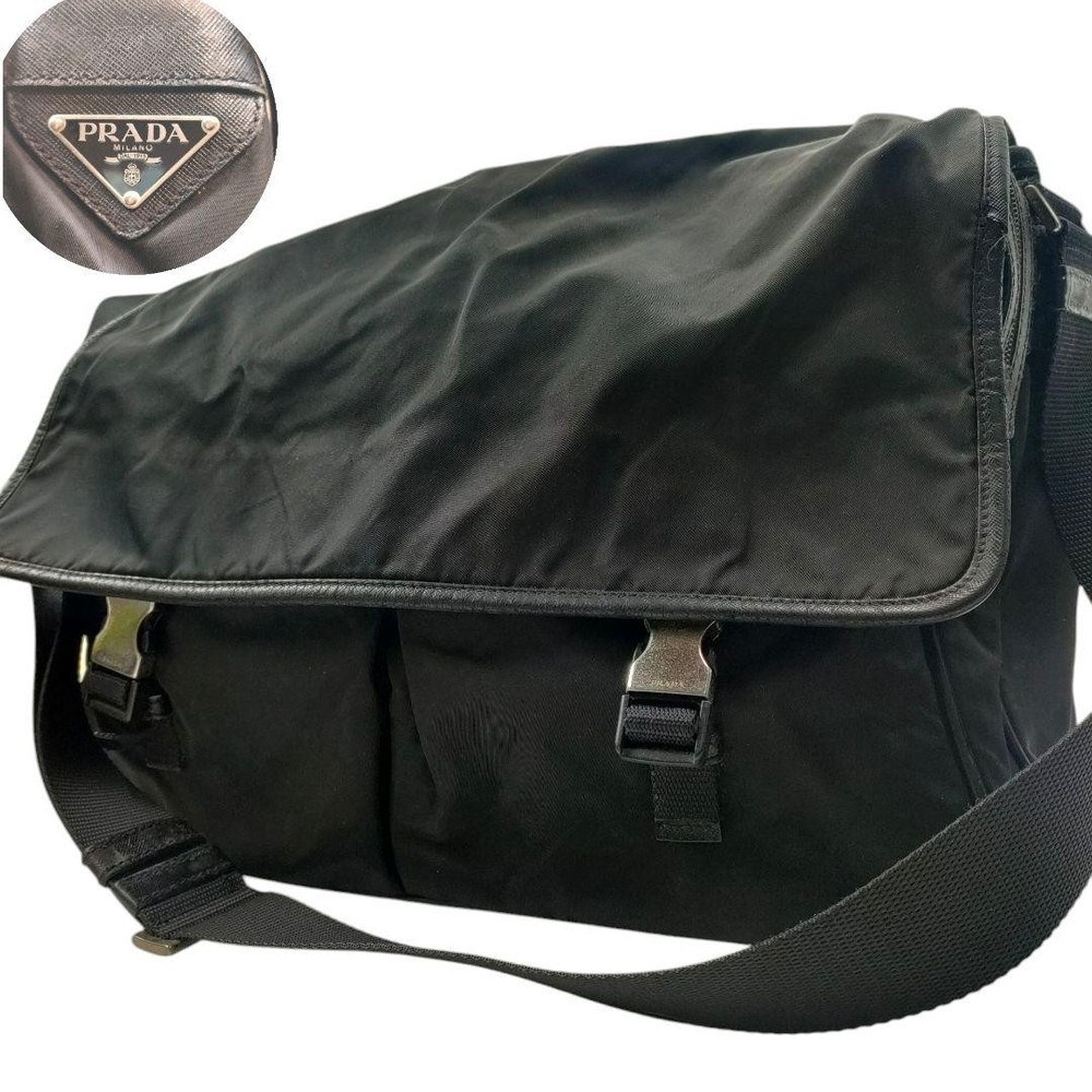 Prada Authentic Black Nylon A4 Messenger Bag Pre-Owned