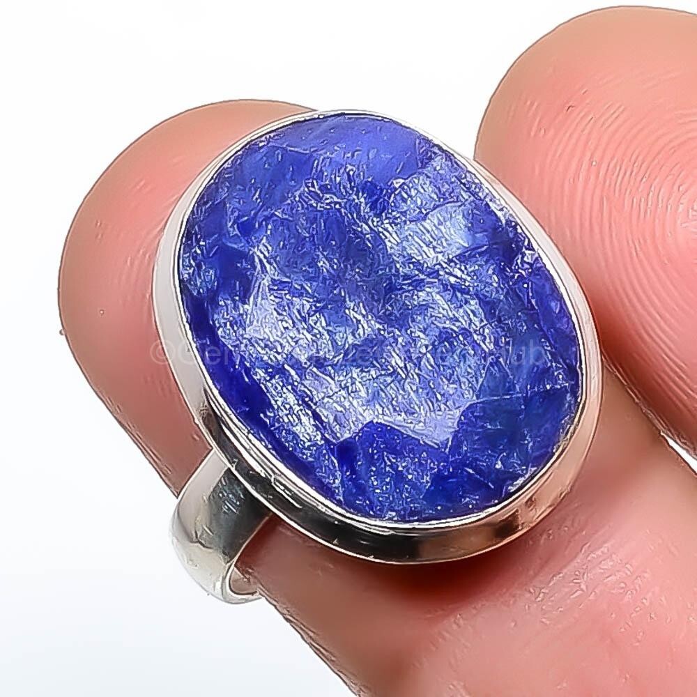 Christmas Sale 925 Silver Sapphire Stone Statement Daughter Ring Jewelry US 8-image