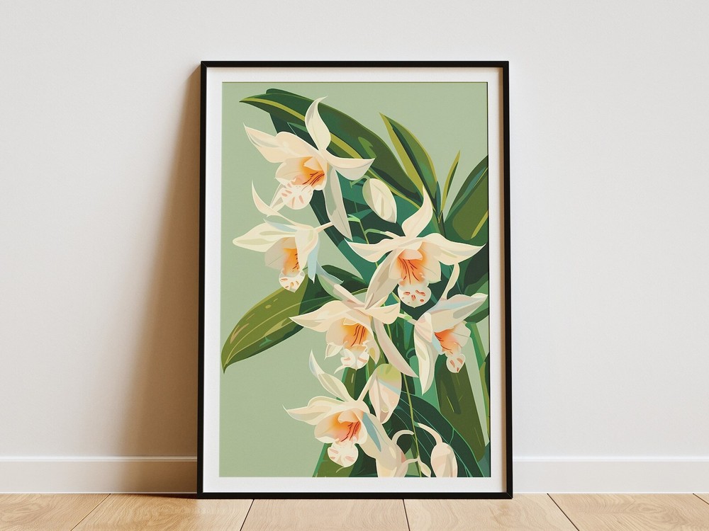 Orchid Flower Botanical Print Minimalist Art Floral Wall Decor White Orchid