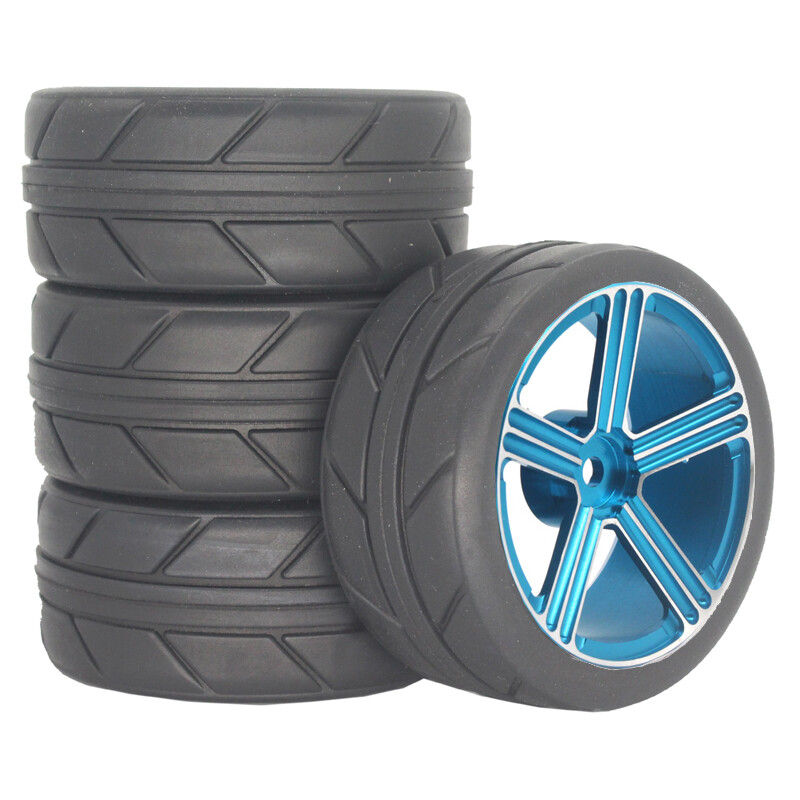 65mm Rubber Tire Metal Wheel Rim 12mm Hex for Tamiya TT-01 TT-02 XV-01 HSP HPI