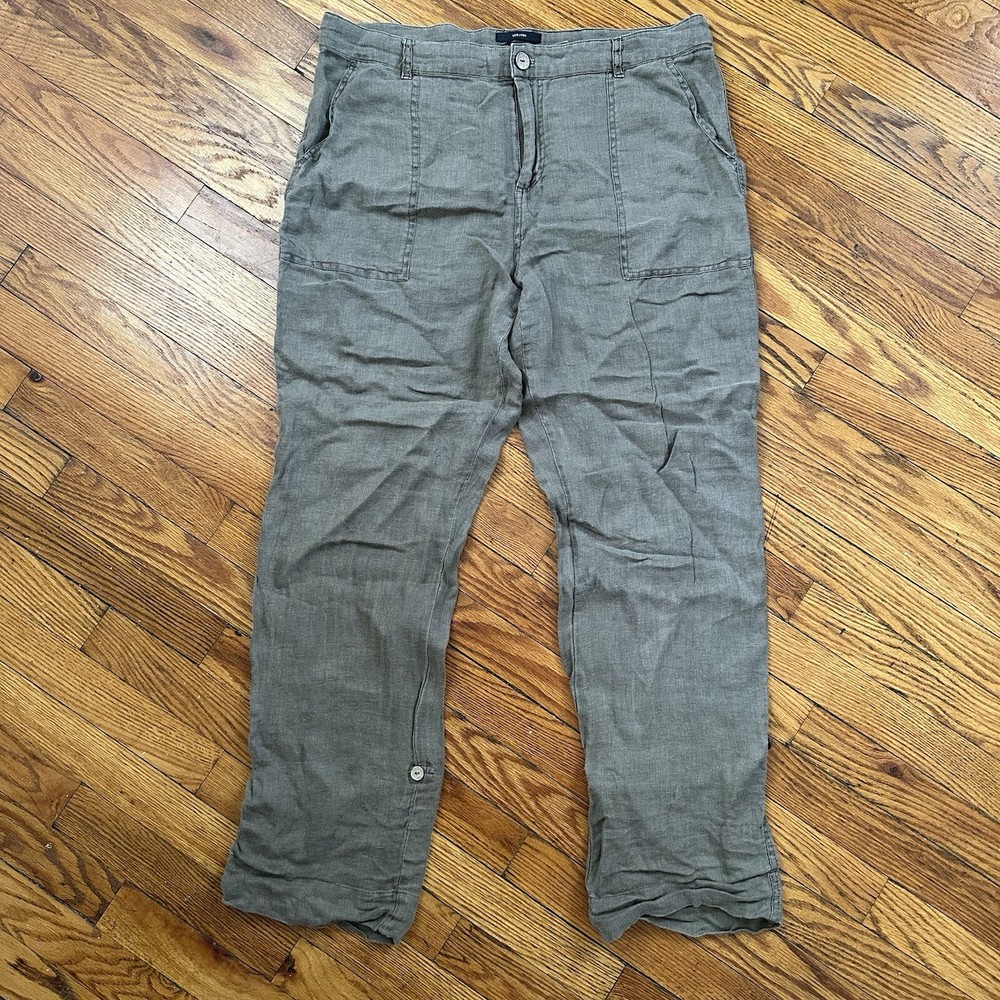 Nicole Miller Womens Pants Size 14 Green 100% Linen Casual Roll Up Leg