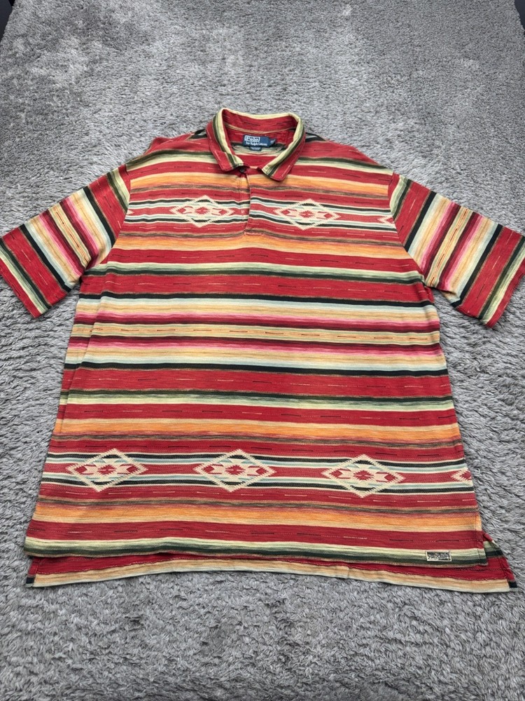 Polo Ralph Lauren Shirt Men 2XLT Tall Southwest Aztec Loop Collar Navajo Vtg