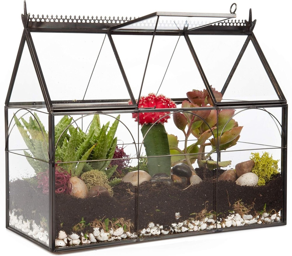 Glass Terrarium, Geometric DIY, Succulent & Air Plant - Hinged Greenhouse Shaped