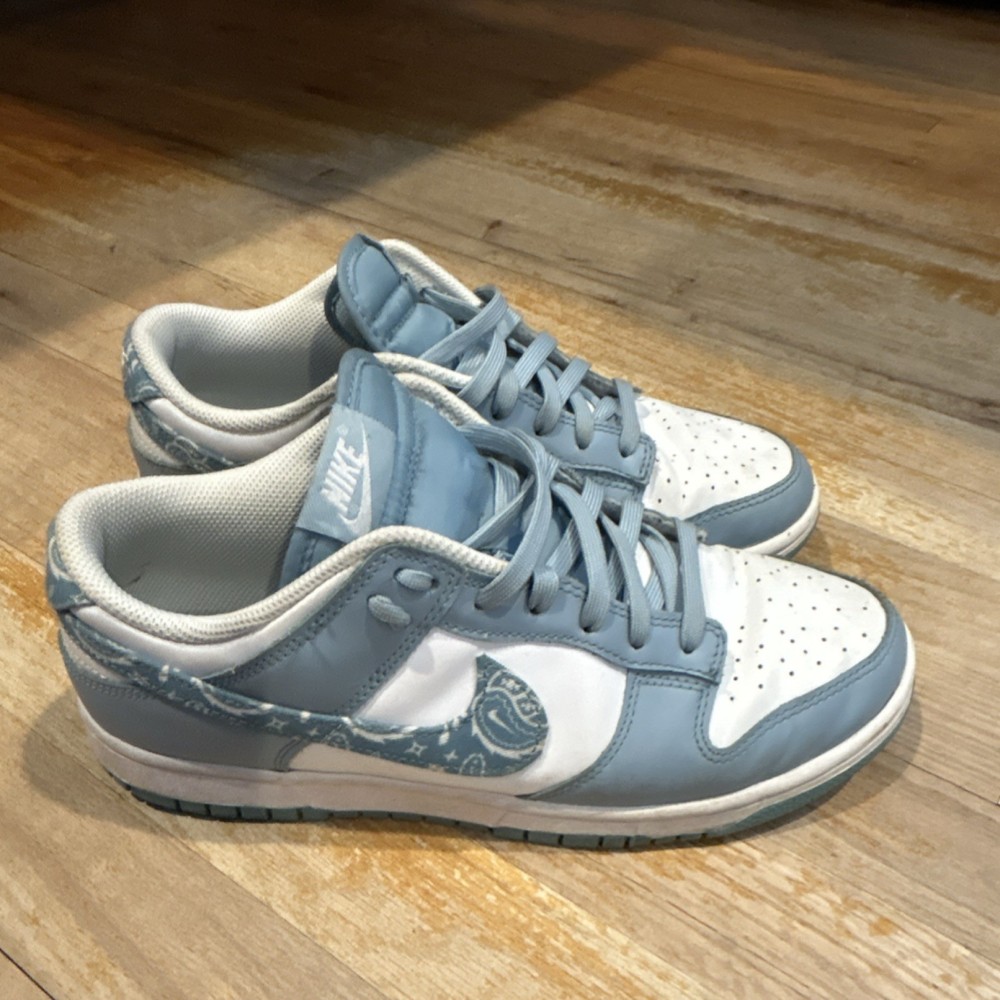 Nike Dunk Low Paisley Blue Leather Men's Sneakers Blue White DH4401-101