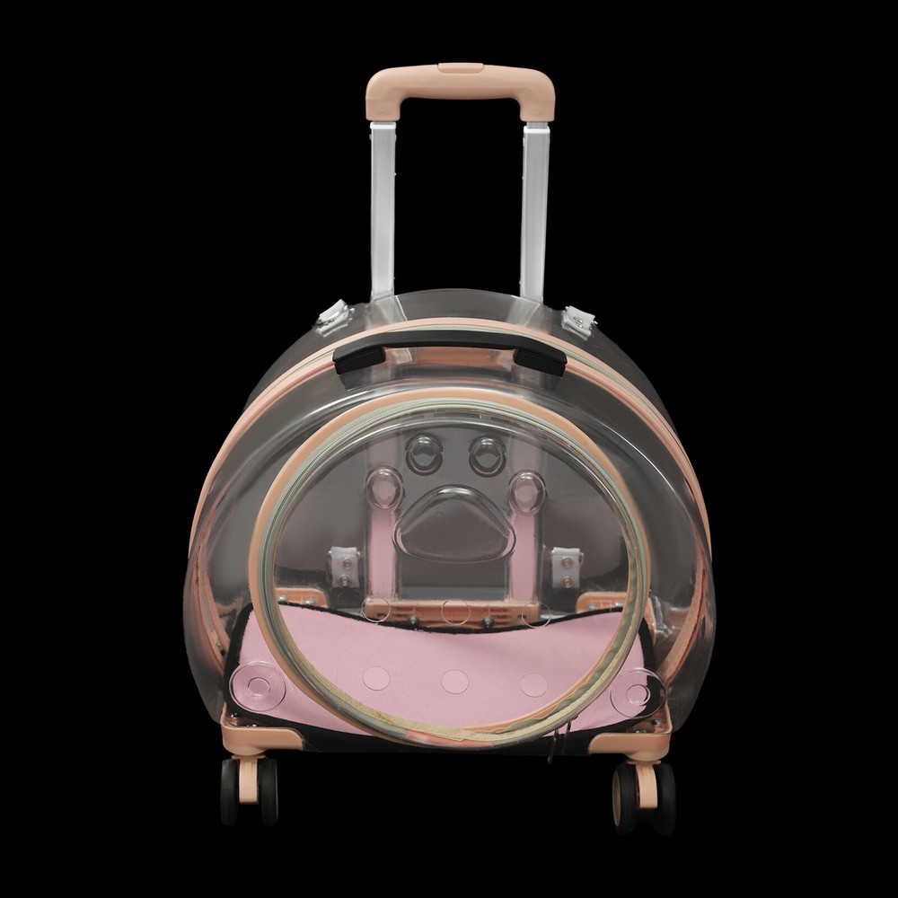 Transparent & Fully Breathable Dog/Cat Carrier with Rolling Wheels for Traveling